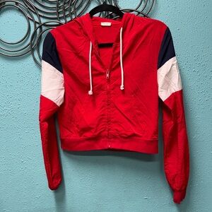 Brandy Melville Red and Navy Bomber Jacket